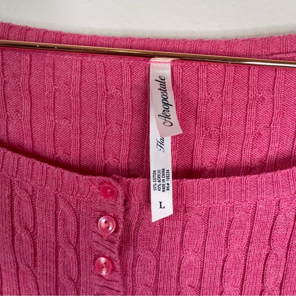 Aeropostale 90s Fitted Cable Knit Pink Sweater Pullover Rounded Neck Pink - Picture 6 of 7